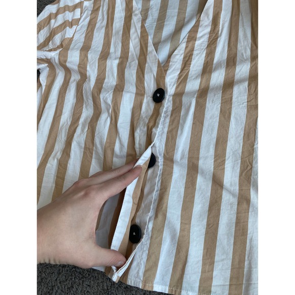 Mango white/tan striped button down short sleeve shirt, size XS - Picture 7 of 12